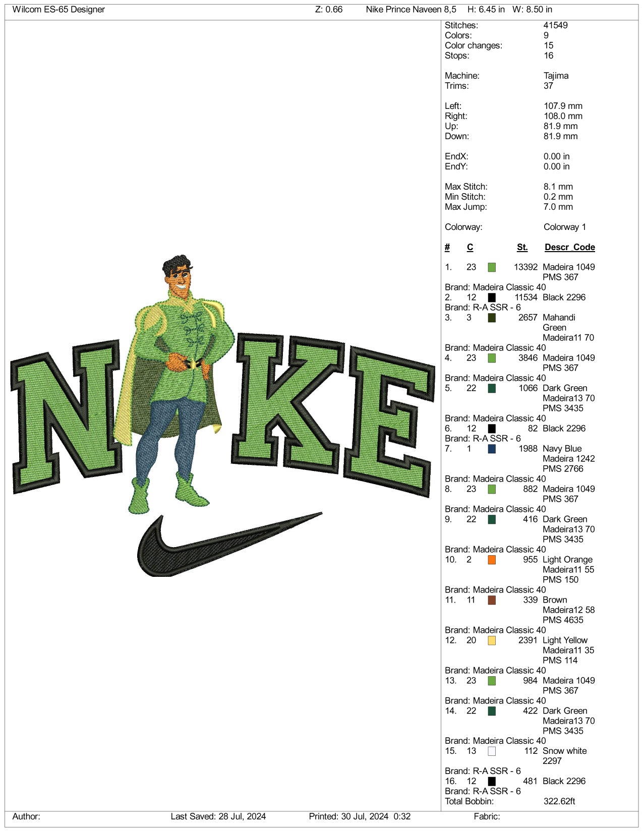 Nike Prince Naveen Embroidery Design Files - 3 Size's