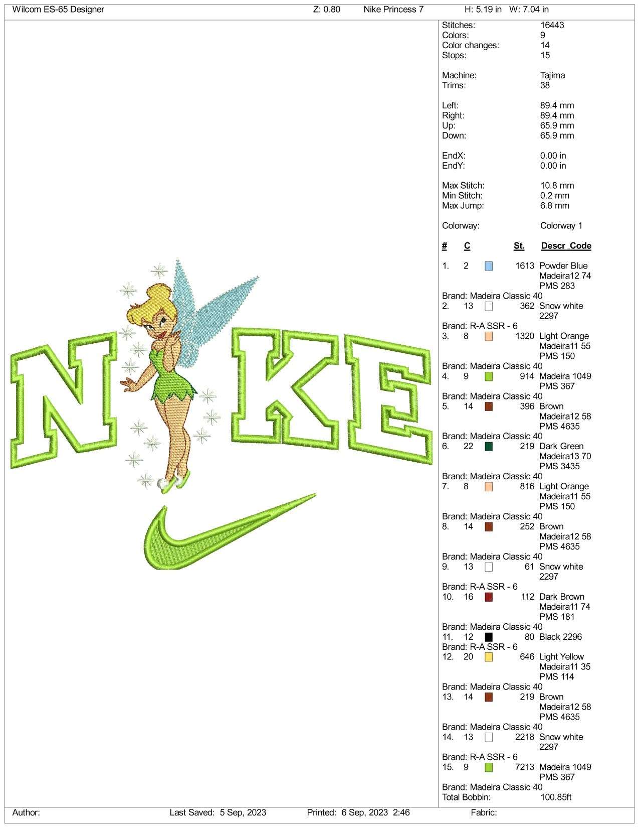 Nike Tinker Bell Embroidery Design Files - 3 Size's