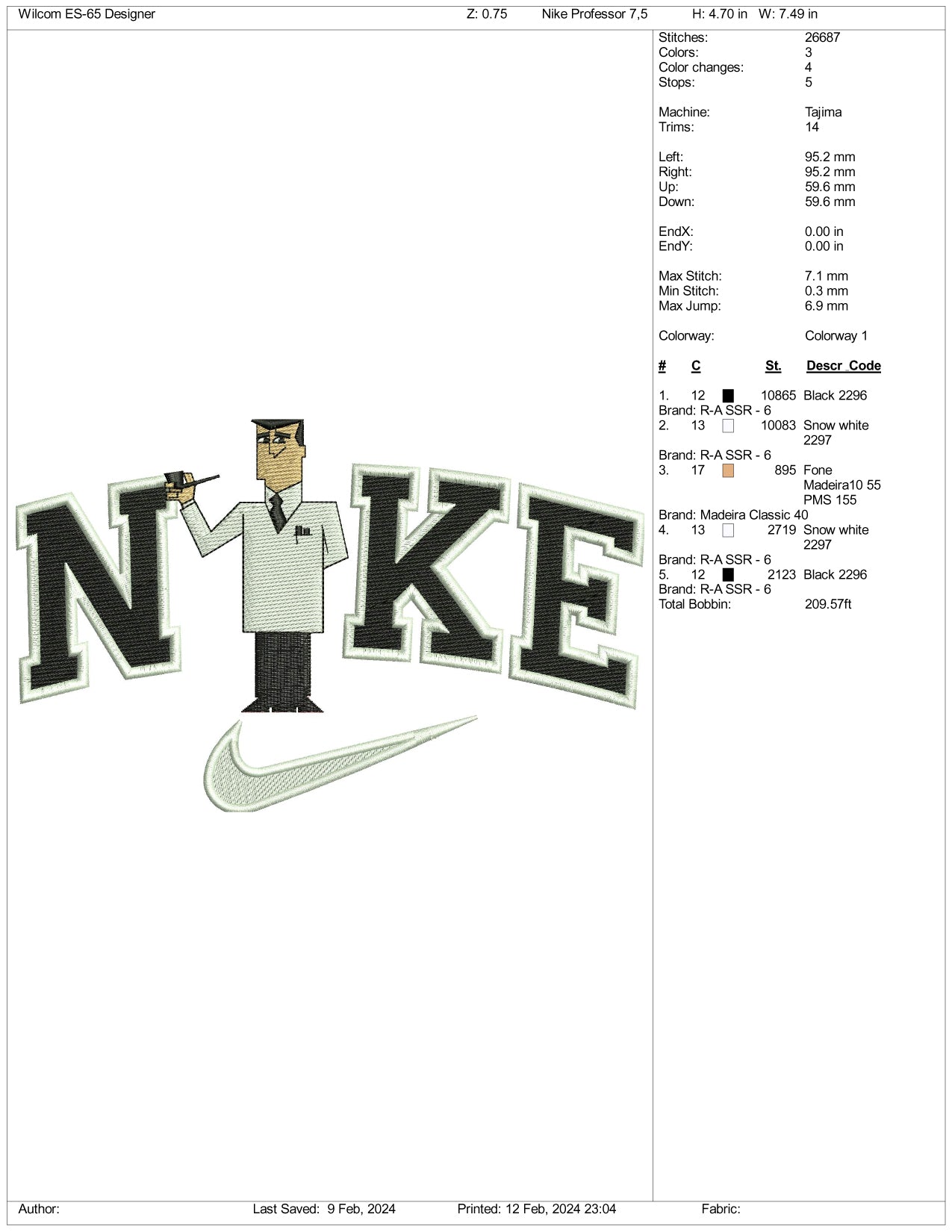 Nike Professor Utonium Embroidery Design Files - 3 Size's