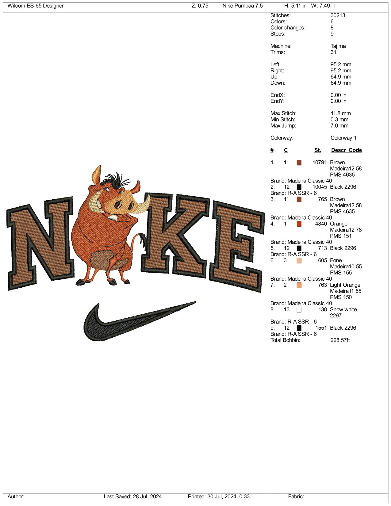 Nike Pumpaa Embroidery Design Files - 3 Size's