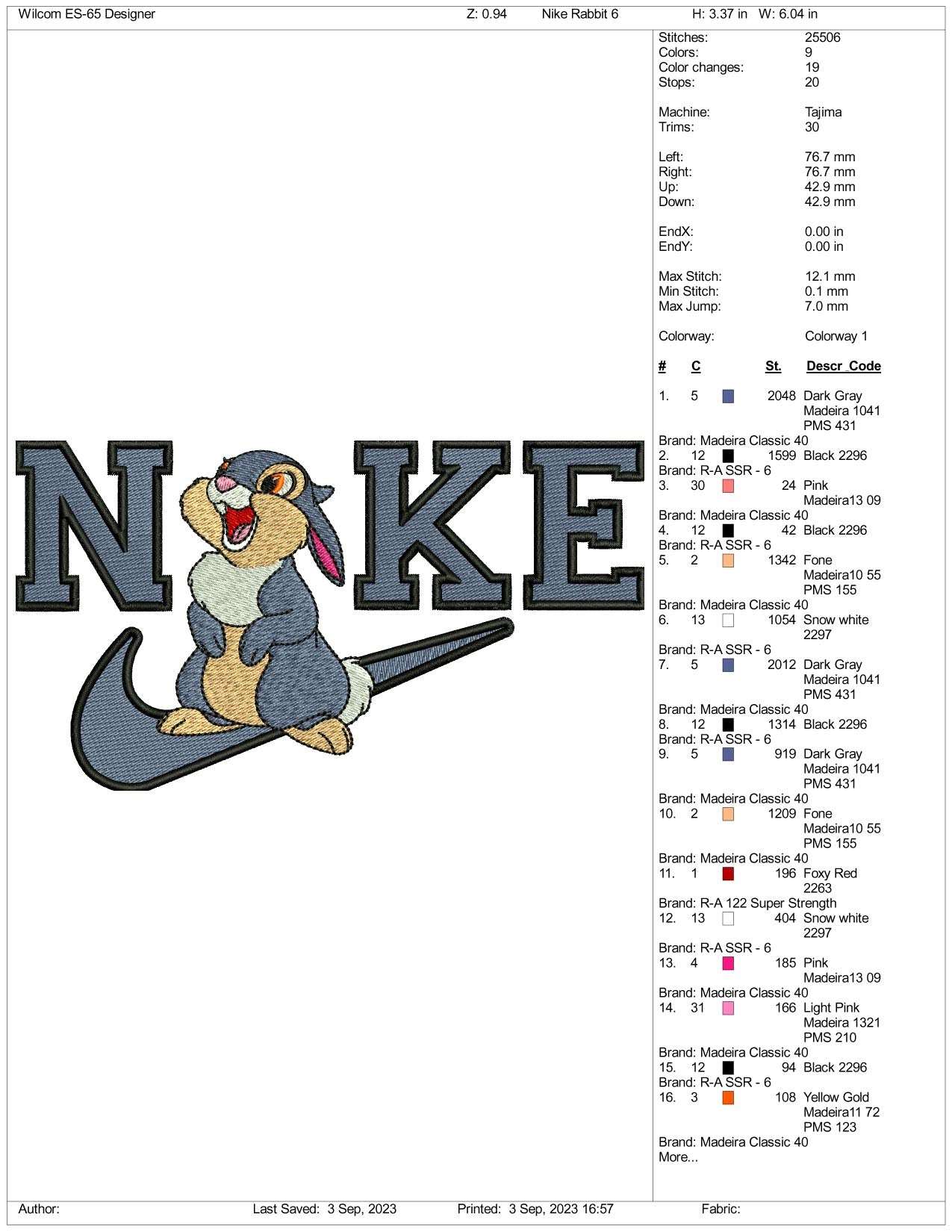 Nike Bambi Embroidery Design Files - 3 Size's