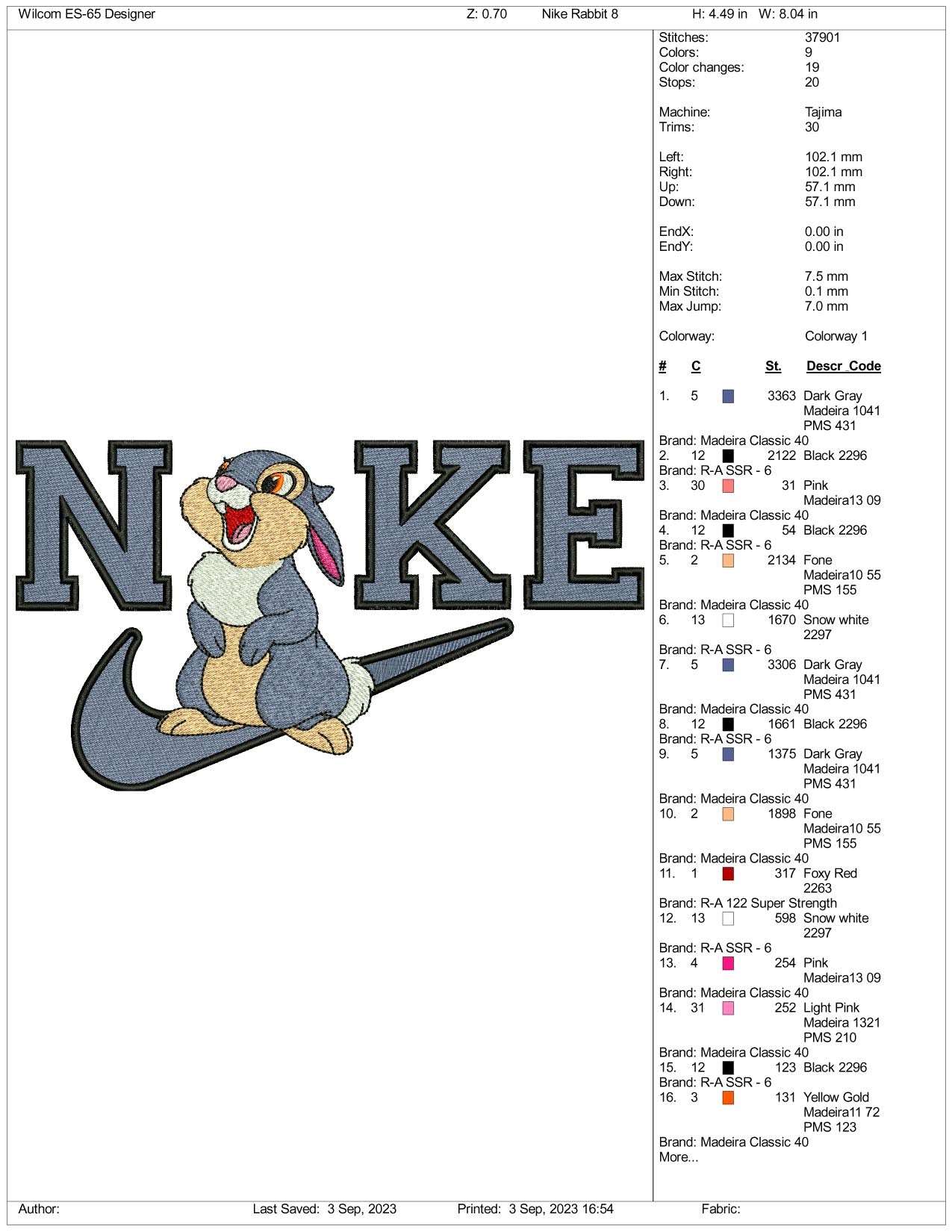 Nike Bambi Embroidery Design Files - 3 Size's