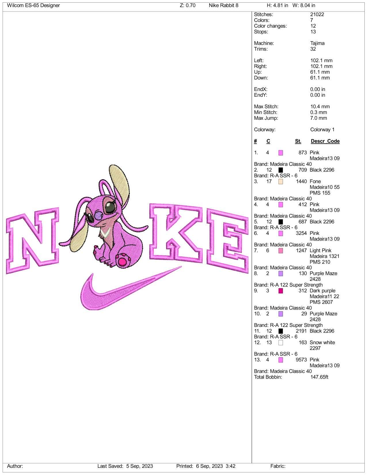 Nike Angel Embroidery Design Files - 3 Size's