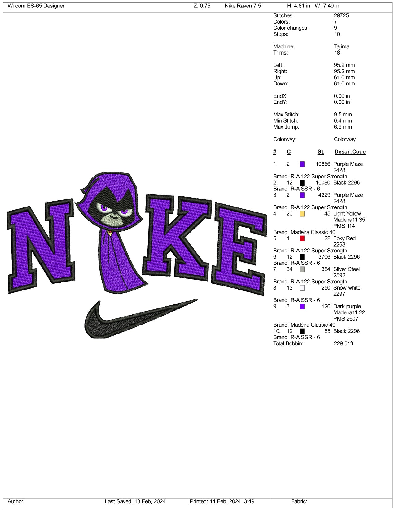 Nike Raven Embroidery Design Files - 3 Size's