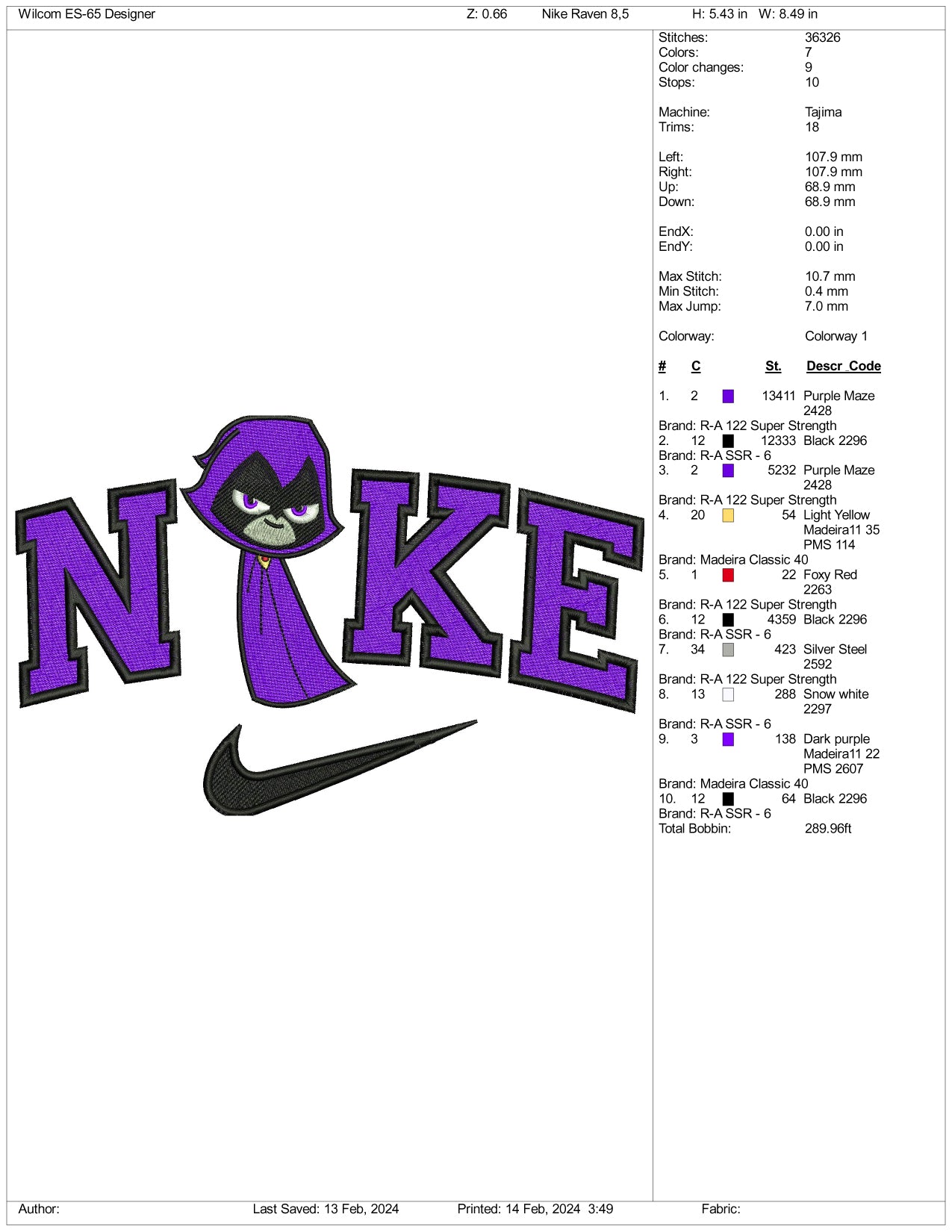 Nike Raven Embroidery Design Files - 3 Size's