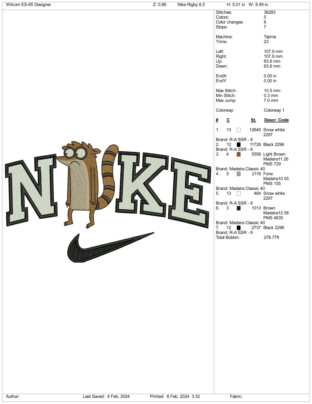 Nike Rigby Embroidery Design Files - 3 Size's