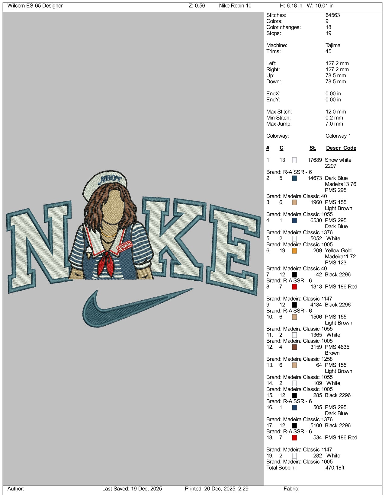 Nike Robin Stranger Things Embroidery Design Files - 4 Size's