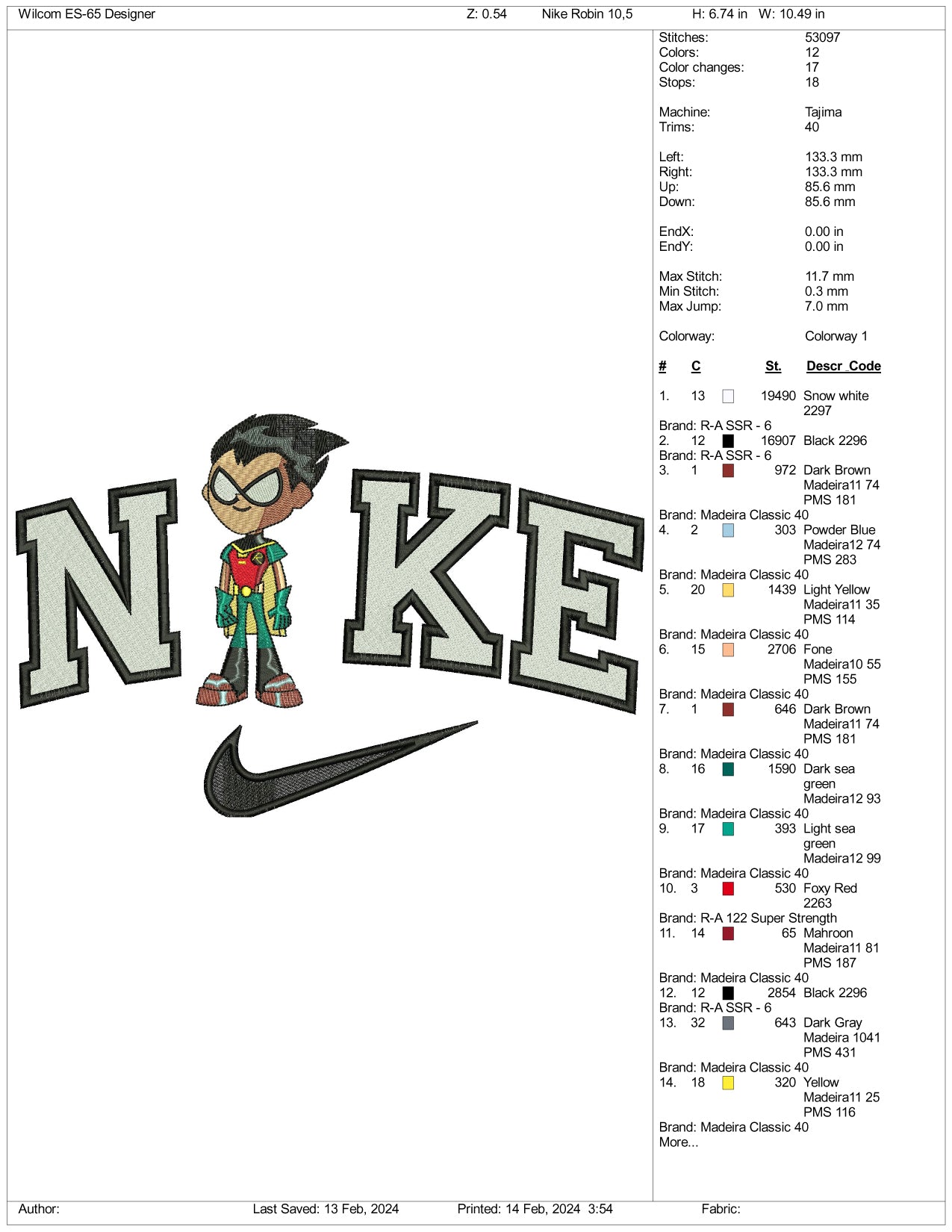 Nike Robin Embroidery Design Files - 3 Size's