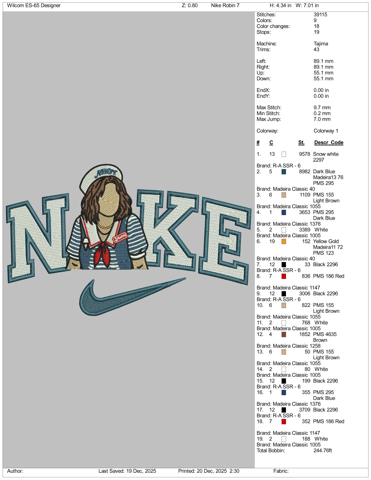 Nike Robin Stranger Things Embroidery Design Files - 4 Size's