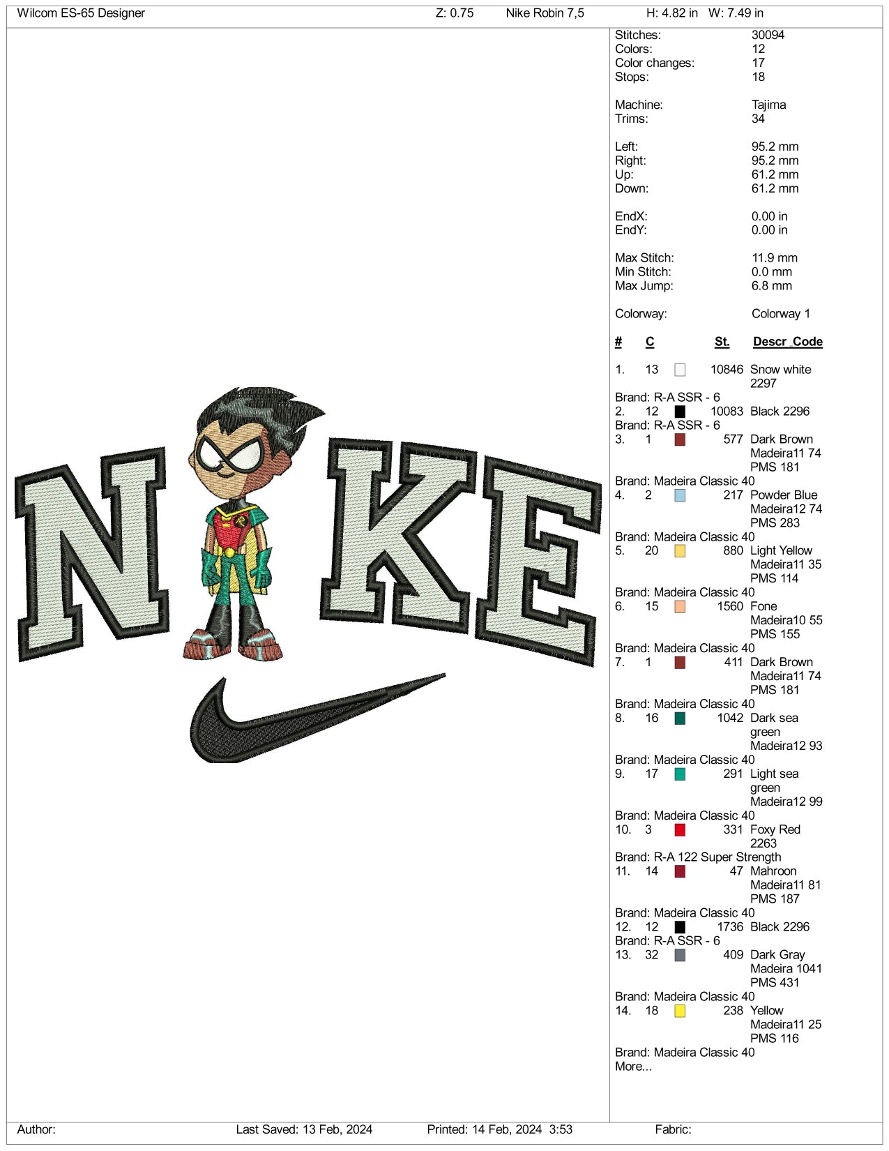 Nike Robin Embroidery Design Files - 3 Size's