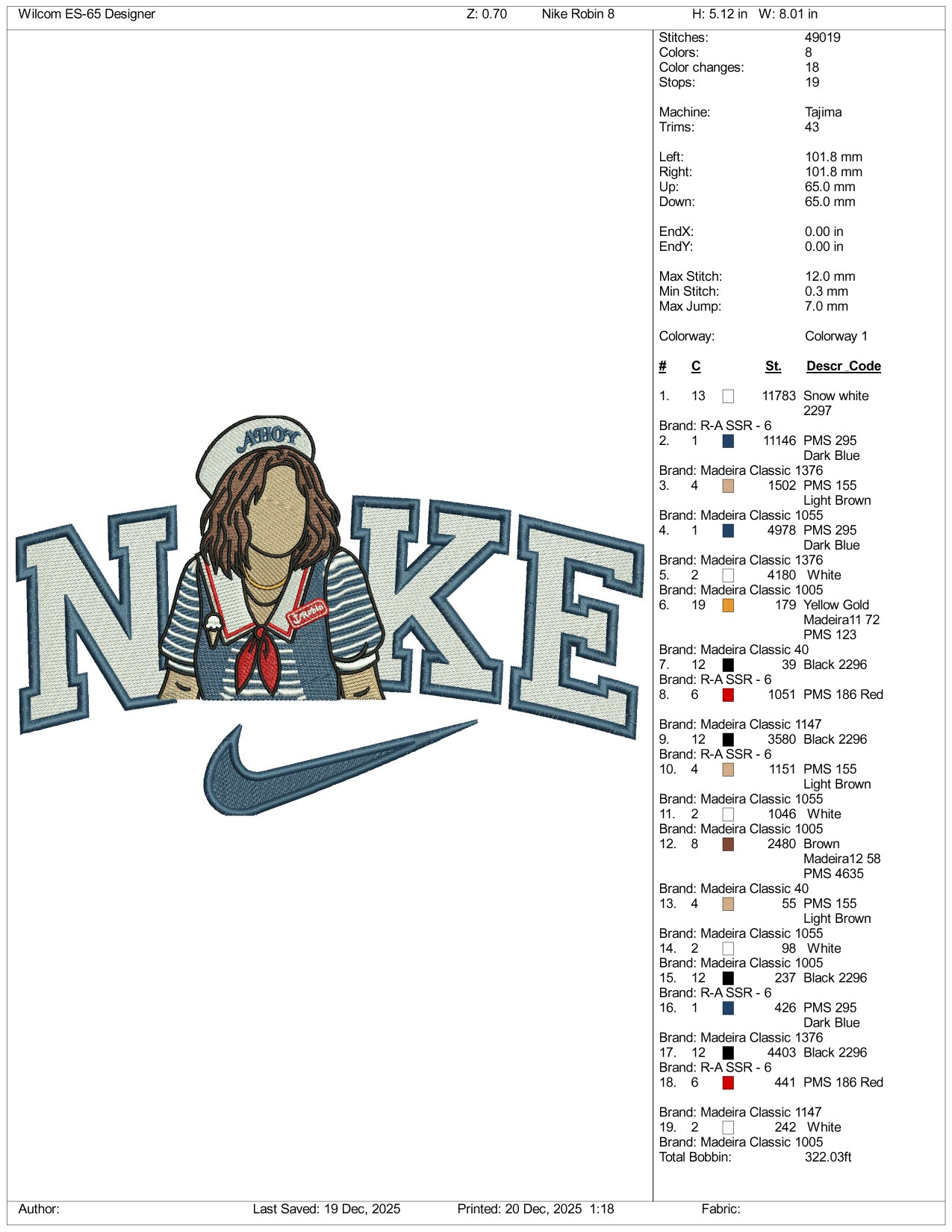 Nike Robin Stranger Things Embroidery Design Files - 4 Size's