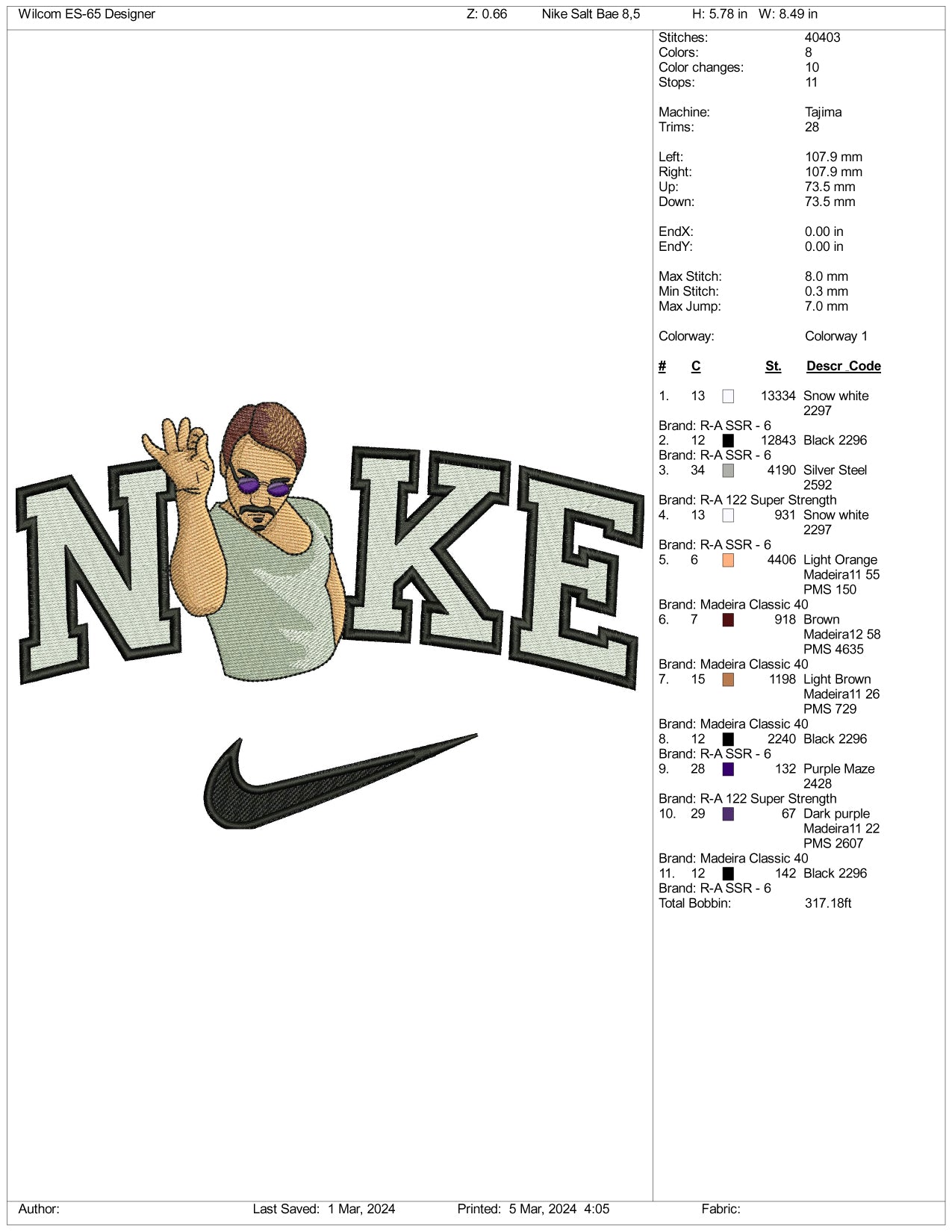 Nike Salt Bae Embroidery Design Files - 3 Size's