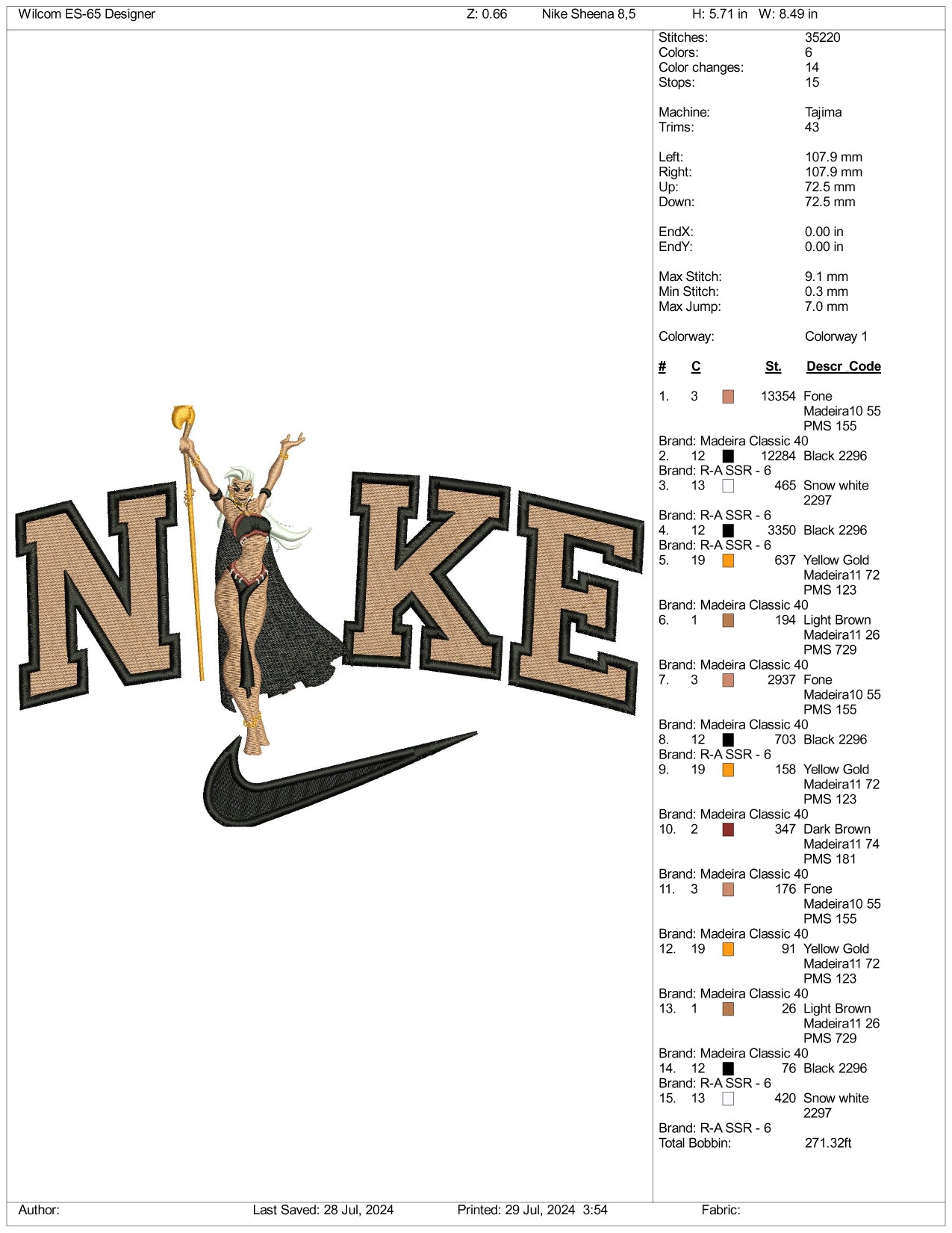 Nike Queen La Embroidery Design Files - 3 Size's