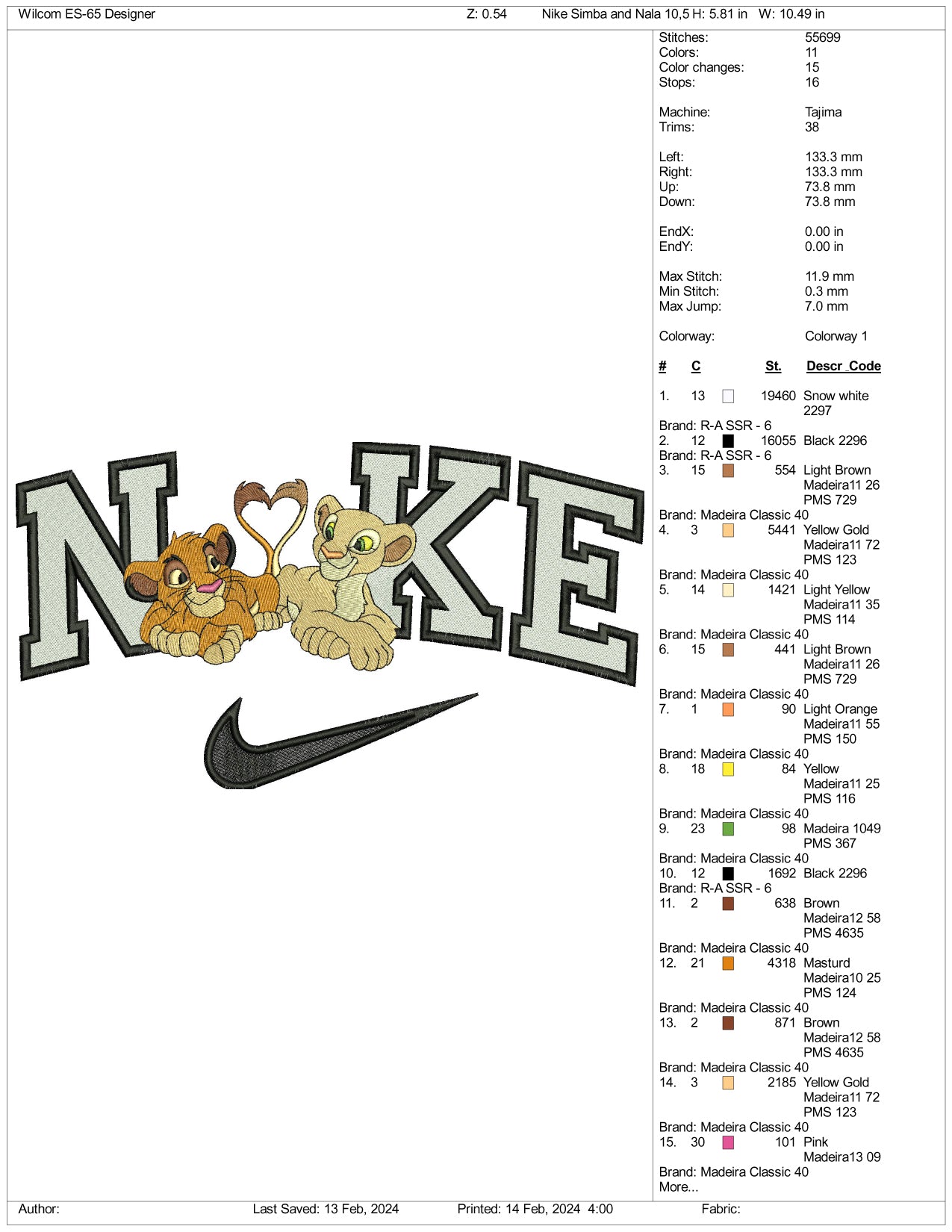 Nike Simba & Nala Embroidery Design Files - 3 Size's