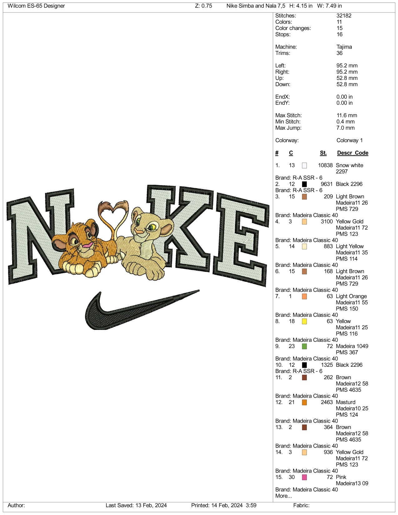 Nike Simba & Nala Embroidery Design Files - 3 Size's