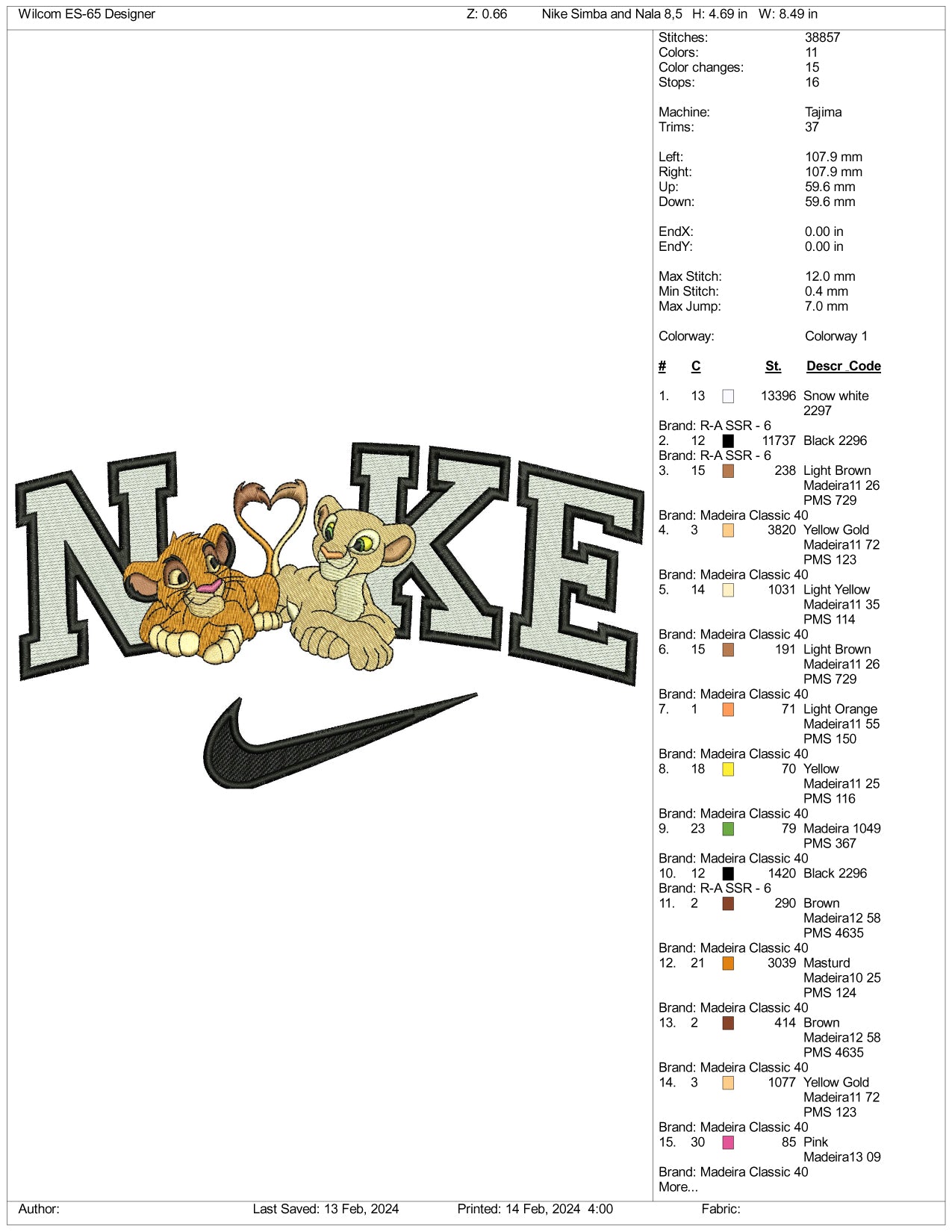 Nike Simba & Nala Embroidery Design Files - 3 Size's