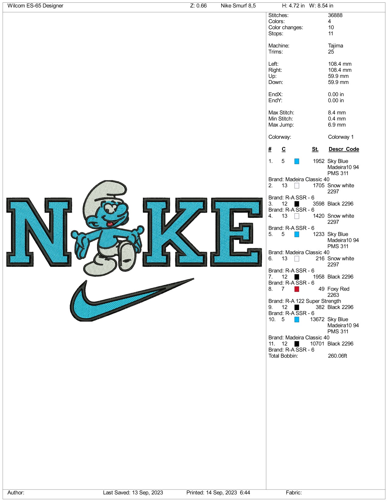 Nike Smurfs Embroidery Design Files - 3 Size's