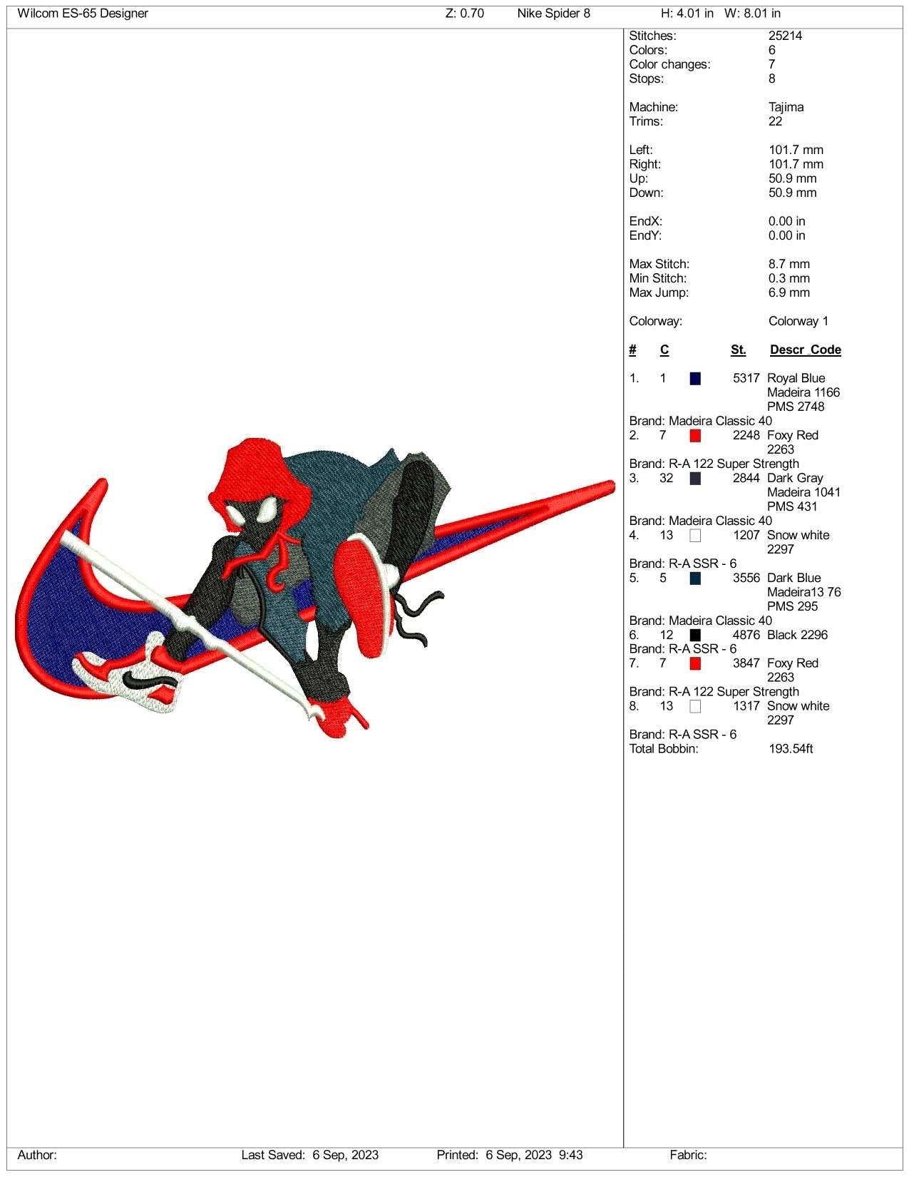 Nike Spiderman Embroidery Design Files - 3 Size's