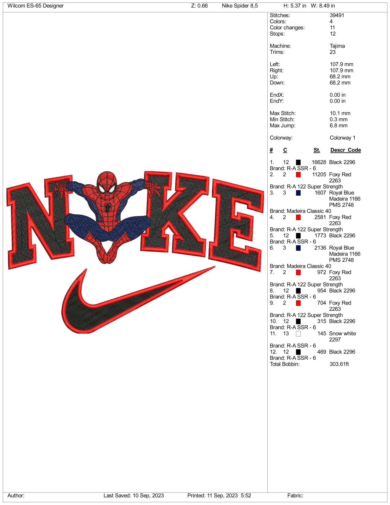 Nike Spider Man v4 Embroidery Design Files - 3 Size's