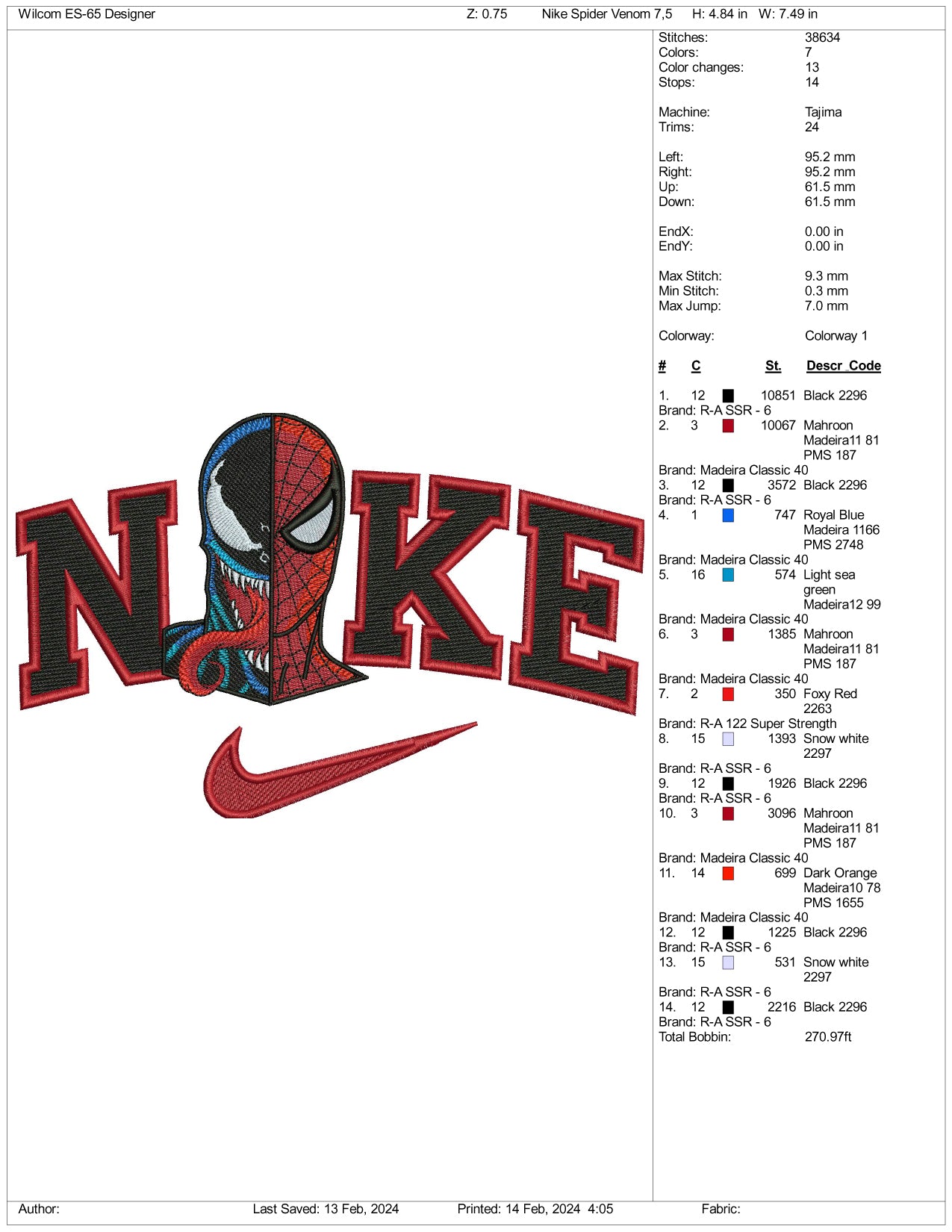 Nike Spider Venom Embroidery Design Files - 3 Size's