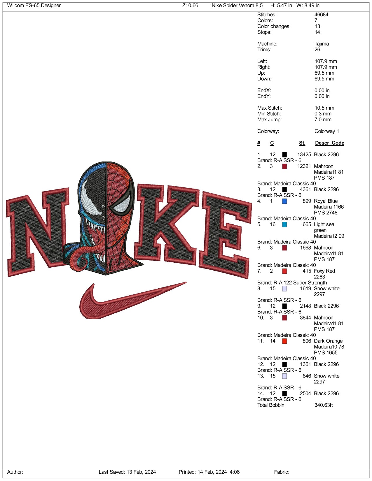 Nike Spider Venom Embroidery Design Files - 3 Size's