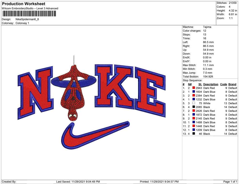 Nike Spider Man v7 Embroidery Design Files - 4 Size's