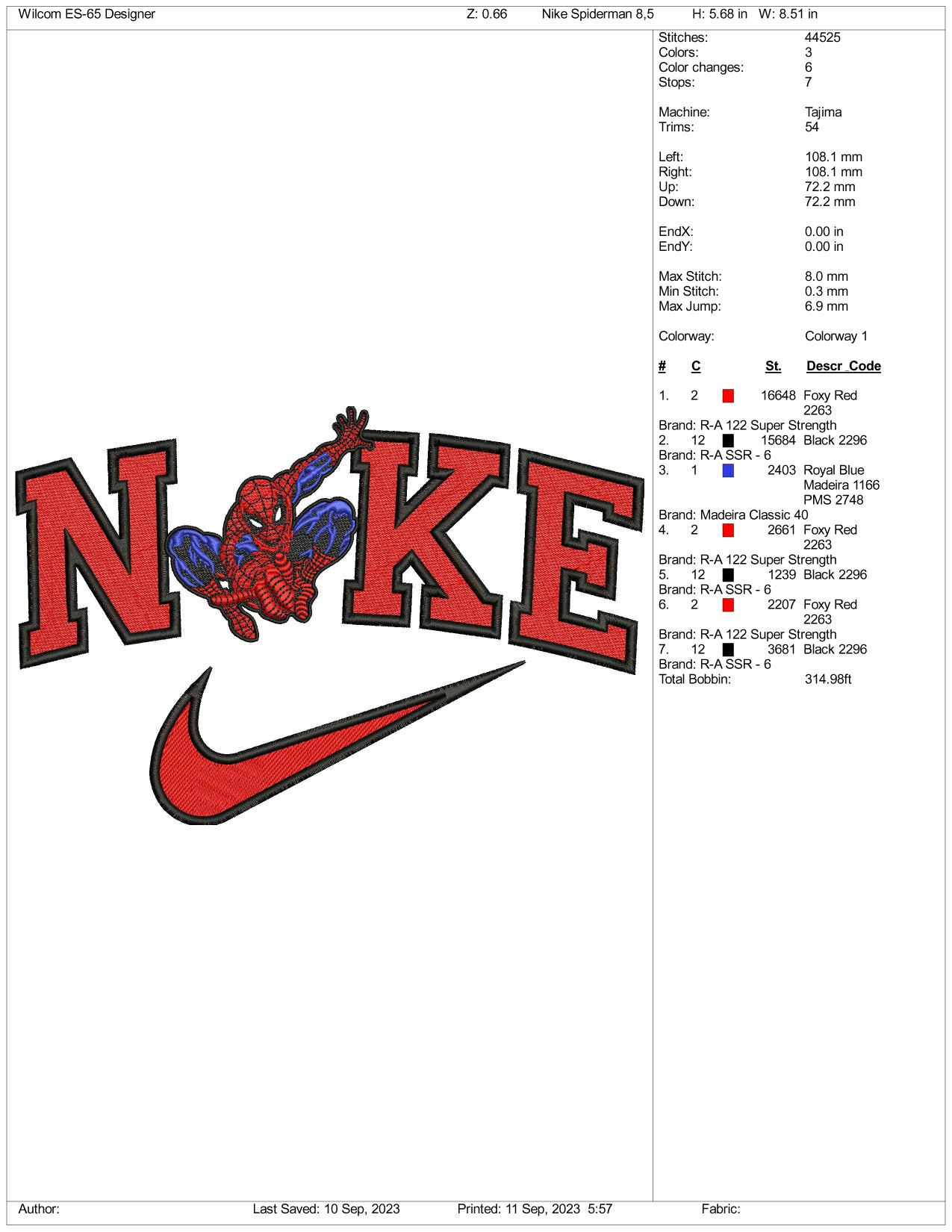 Nike Spider Man v5 Embroidery Design Files - 3 Size's