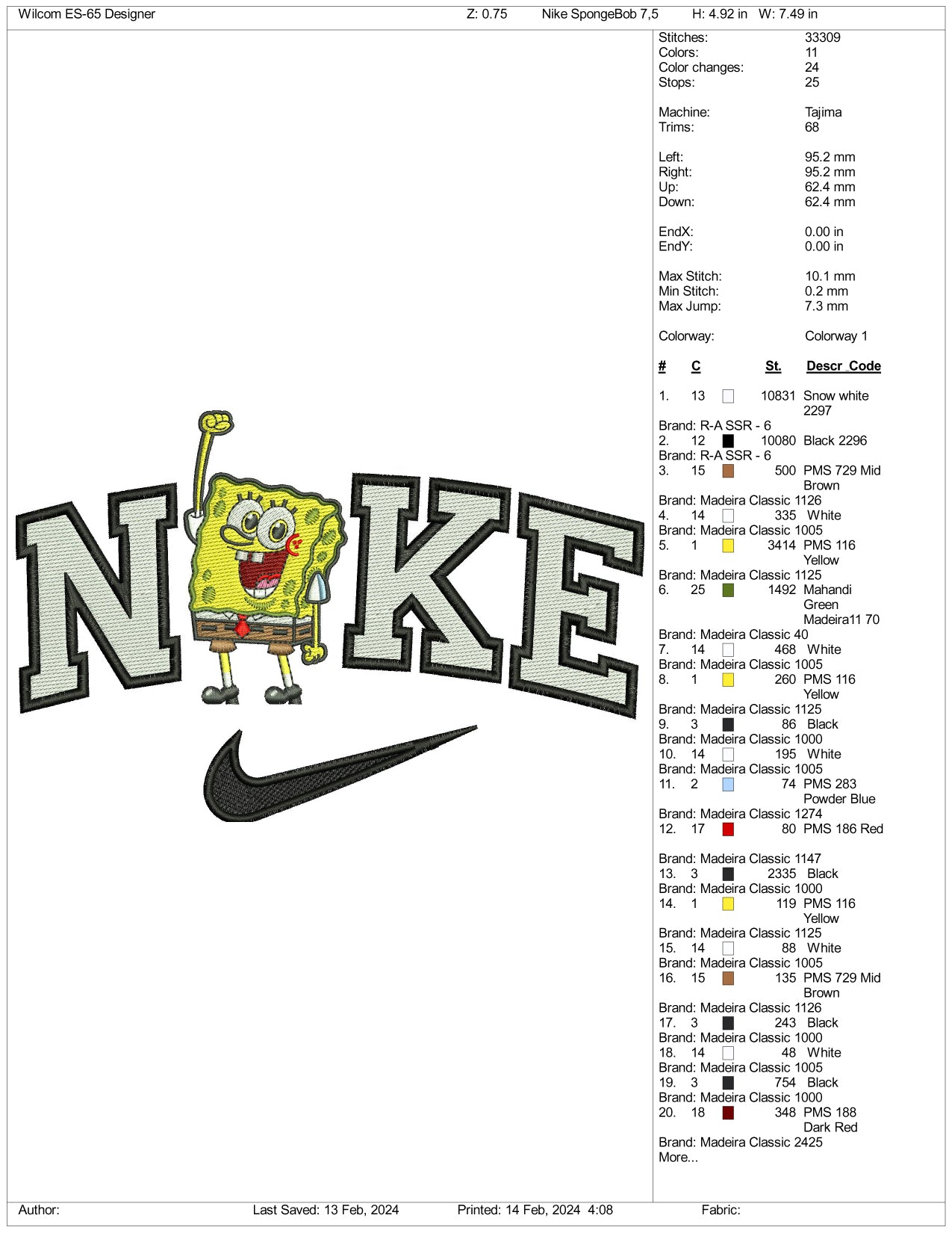 Nike SpongeBob Embroidery Design Files - 3 Size's