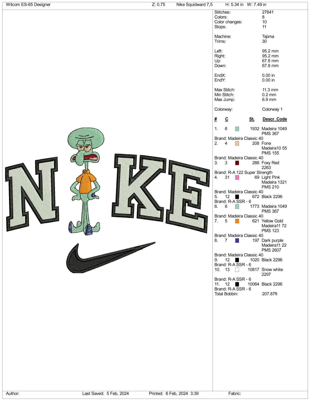 Nike Squidward Embroidery Design Files - 3 Size's