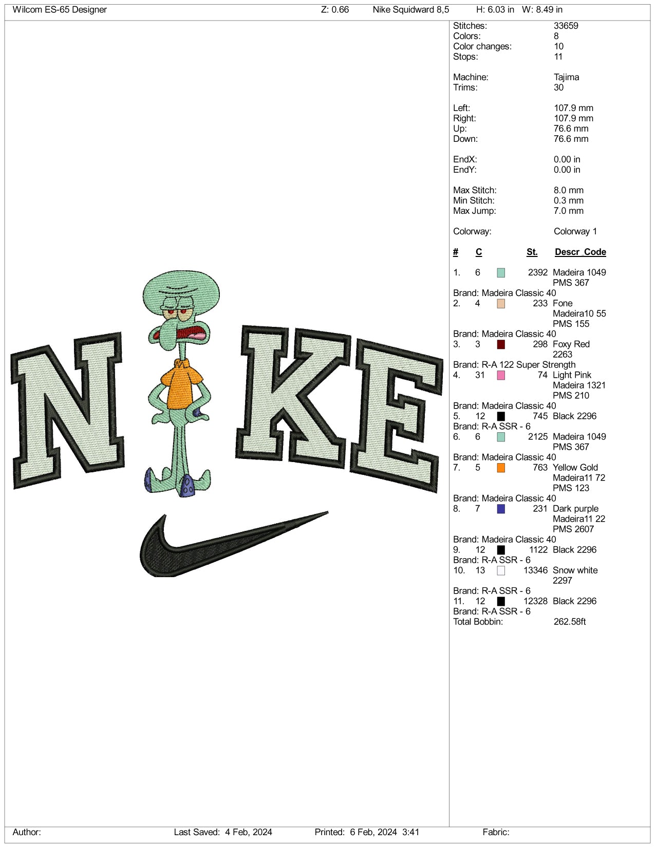 Nike Squidward Embroidery Design Files - 3 Size's