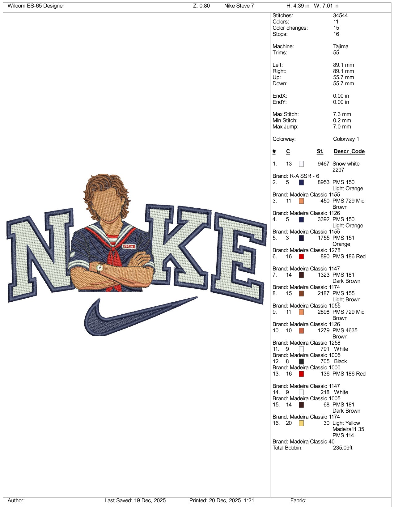 Nike Steve Stranger Things Embroidery Design Files - 4 Size's