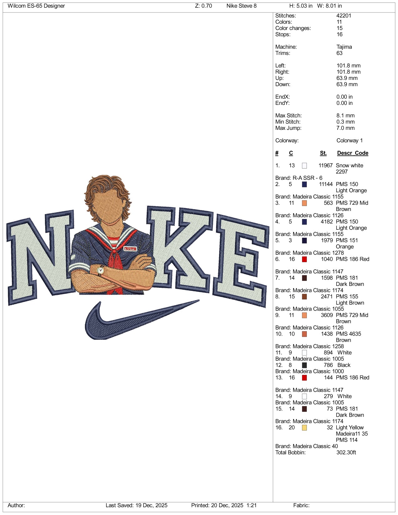 Nike Steve Stranger Things Embroidery Design Files - 4 Size's