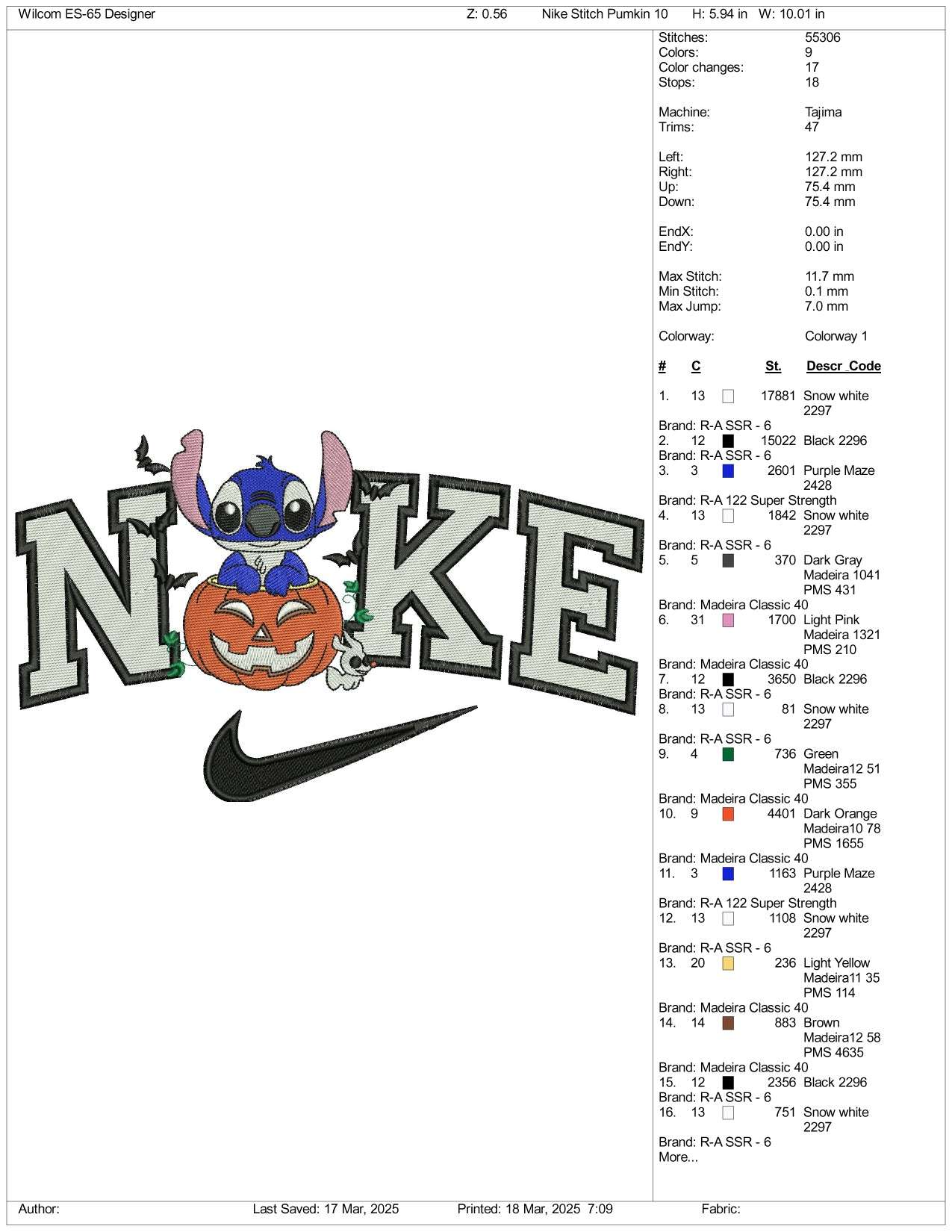 Nike Stitch In The Pumpkin Embroidery Files - 3 Size's