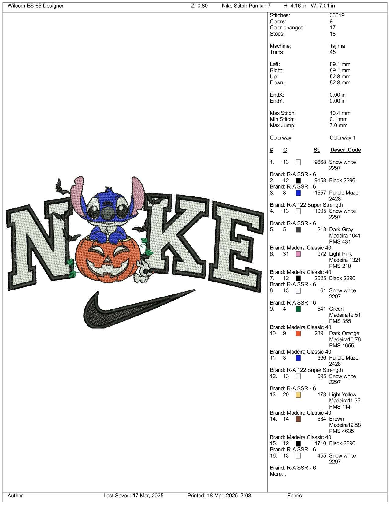 Nike Stitch In The Pumpkin Embroidery Files - 3 Size's