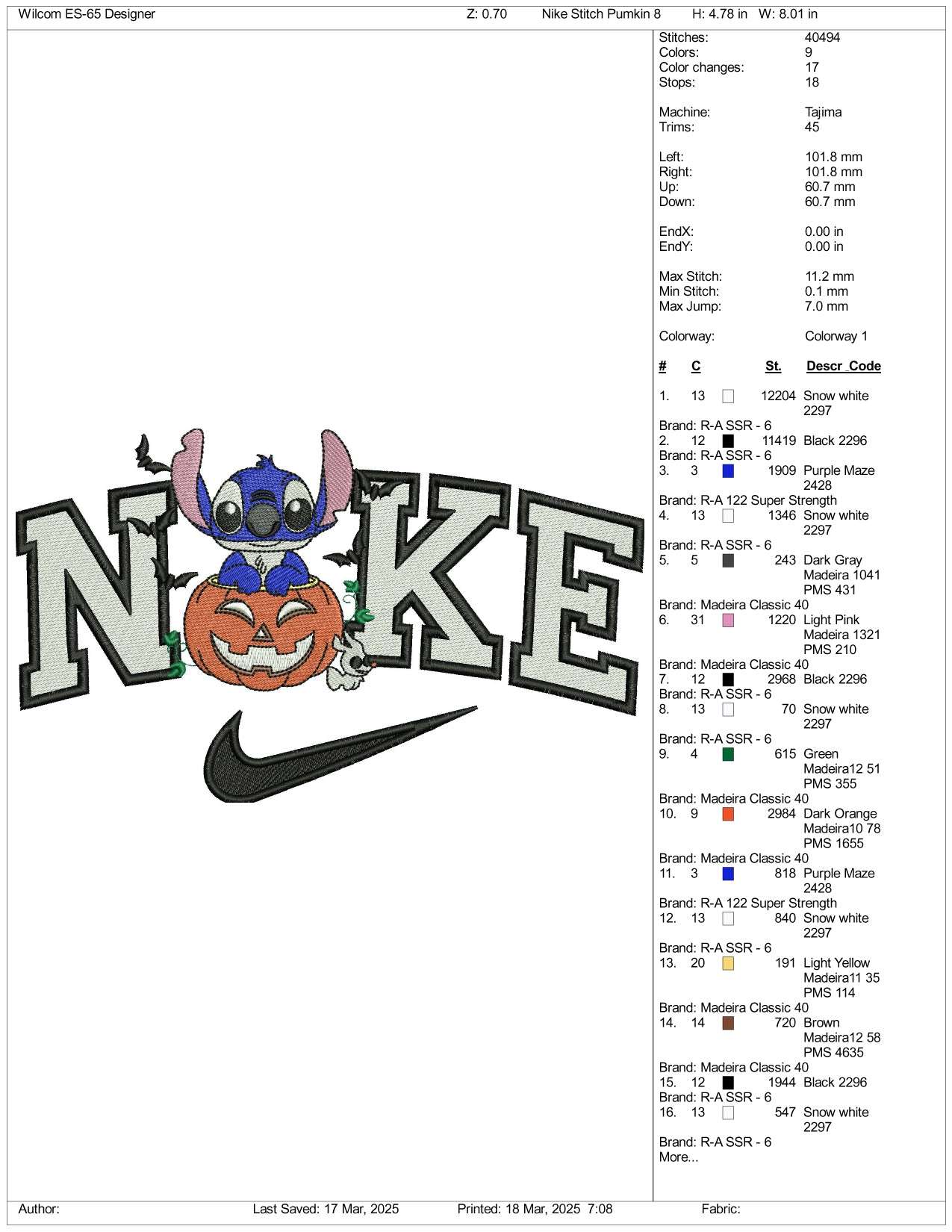 Nike Stitch In The Pumpkin Embroidery Files - 3 Size's