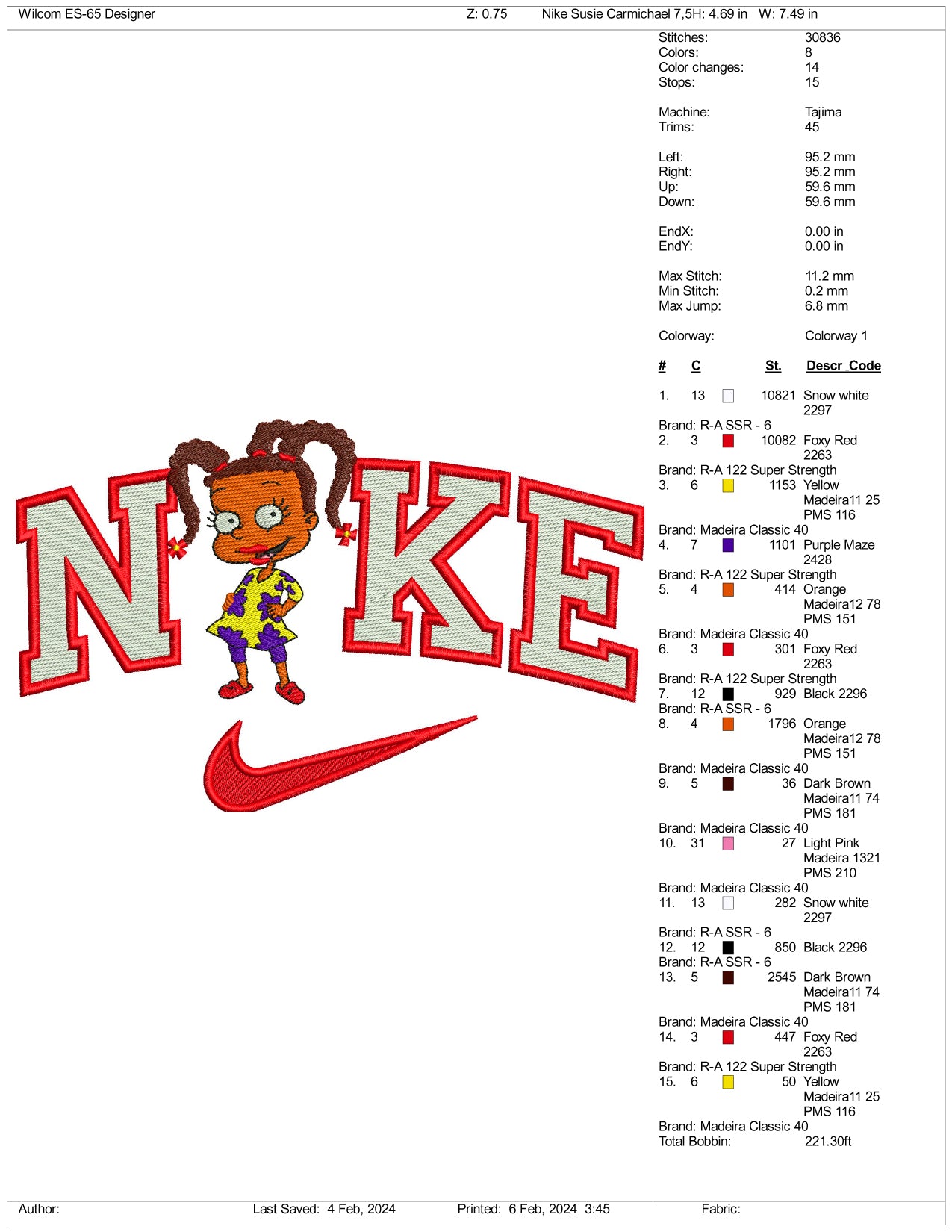 Nike Susie Carmichael Embroidery Design Files - 3 Size's