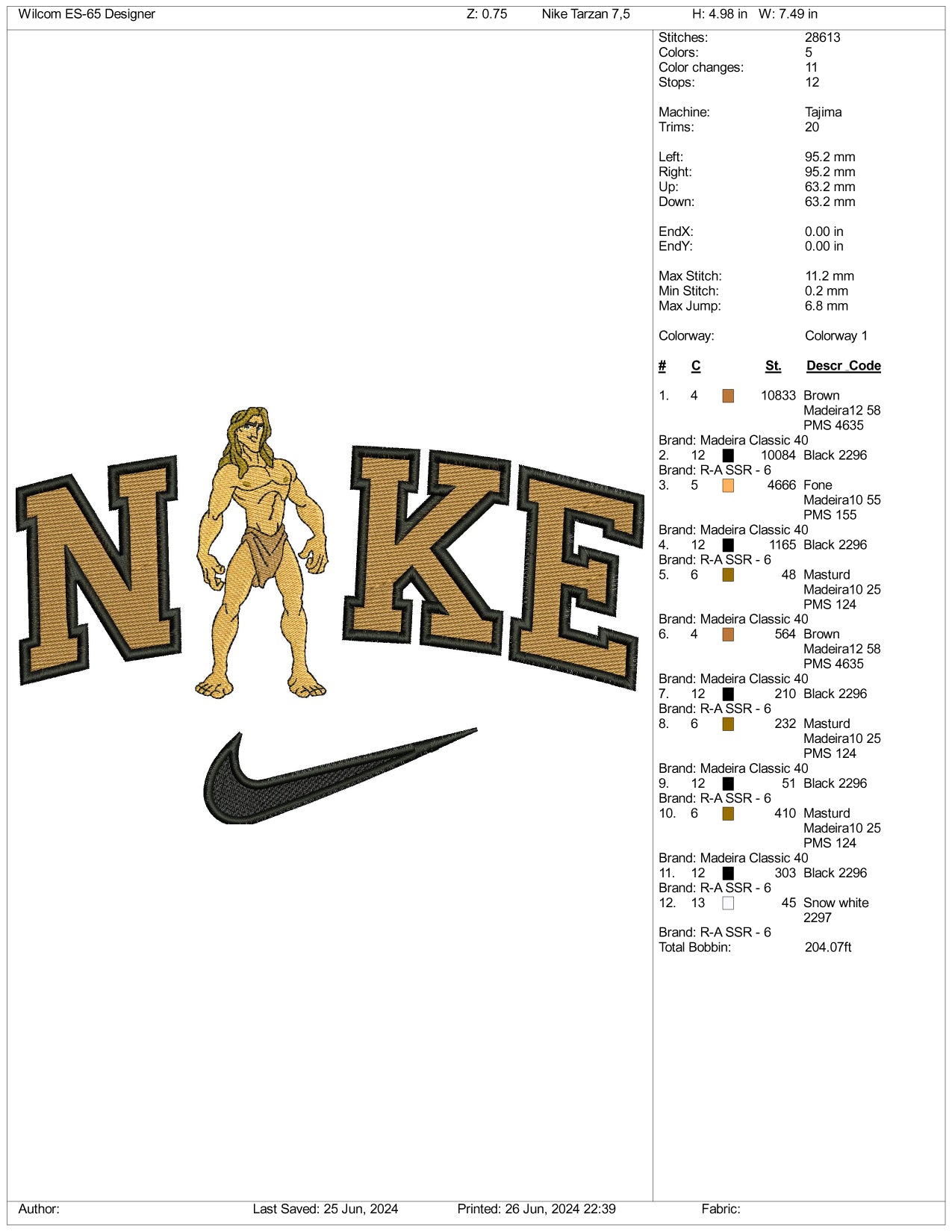 NIke Tarzan Embroidery Design Files - 3 Size's