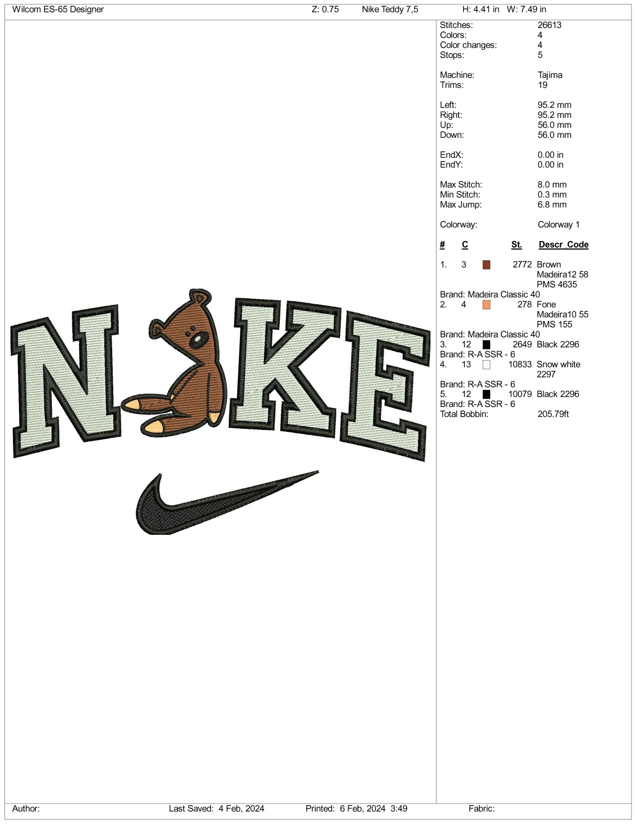 Nike Mr Bean Teddy Embroidery Design Files - 3 Size's