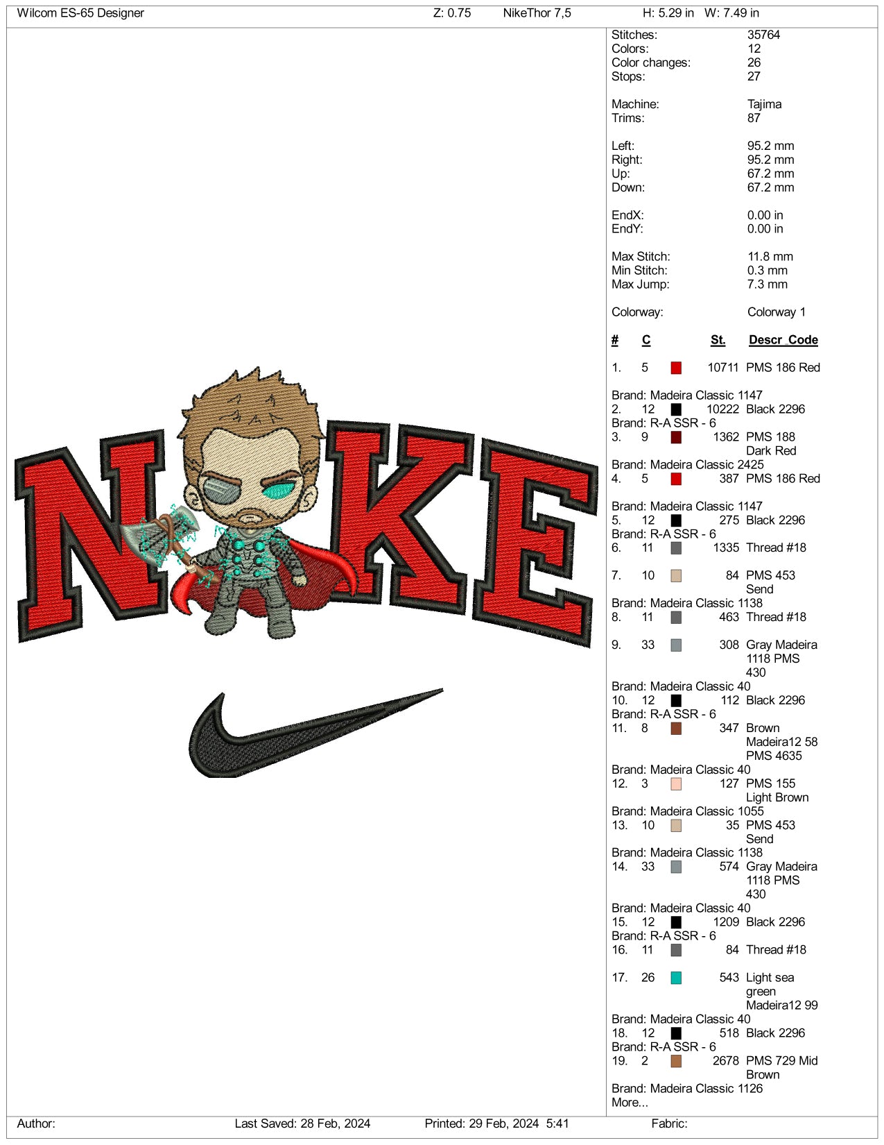 Nike Chibi Thor Embroidery Design Files - 3 Size's