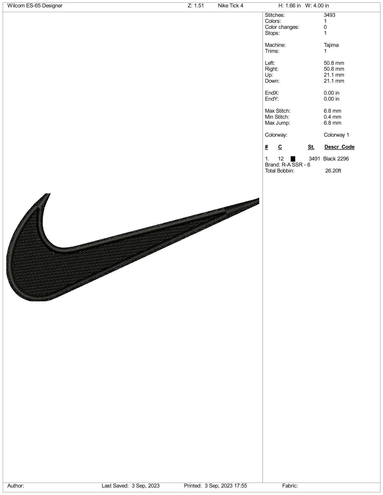 Nike Swoosh Embroidery Design Files - 3 Size's