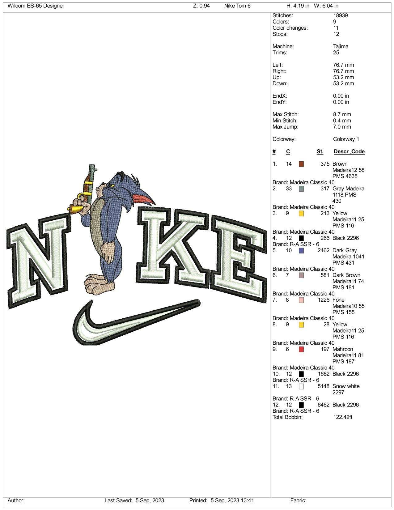 Nike Tom Embroidery Design Files - 3 Size's