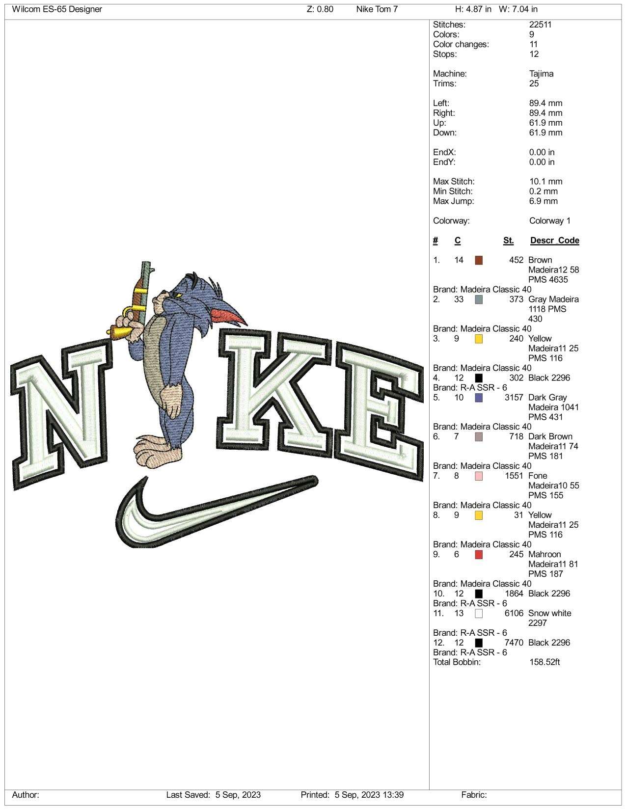 Nike Tom Embroidery Design Files - 3 Size's