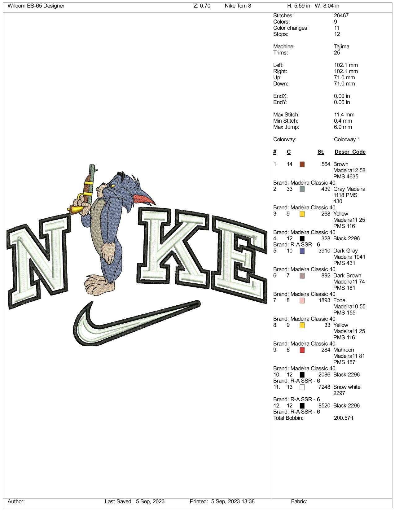 Nike Tom Embroidery Design Files - 3 Size's