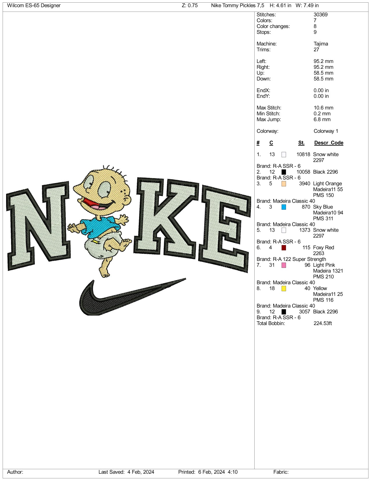 Nike Tommy Pickles Embroidery Design Files - 3 Size's