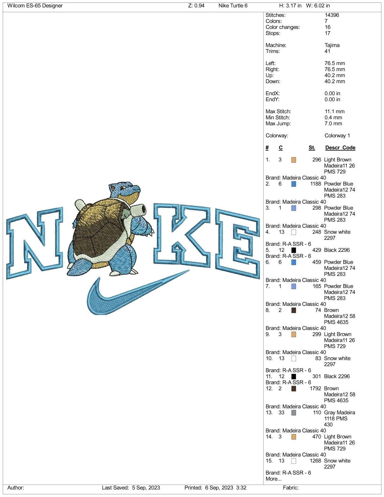 Nike Blastoise Embroidery Design Files - 3 Size's