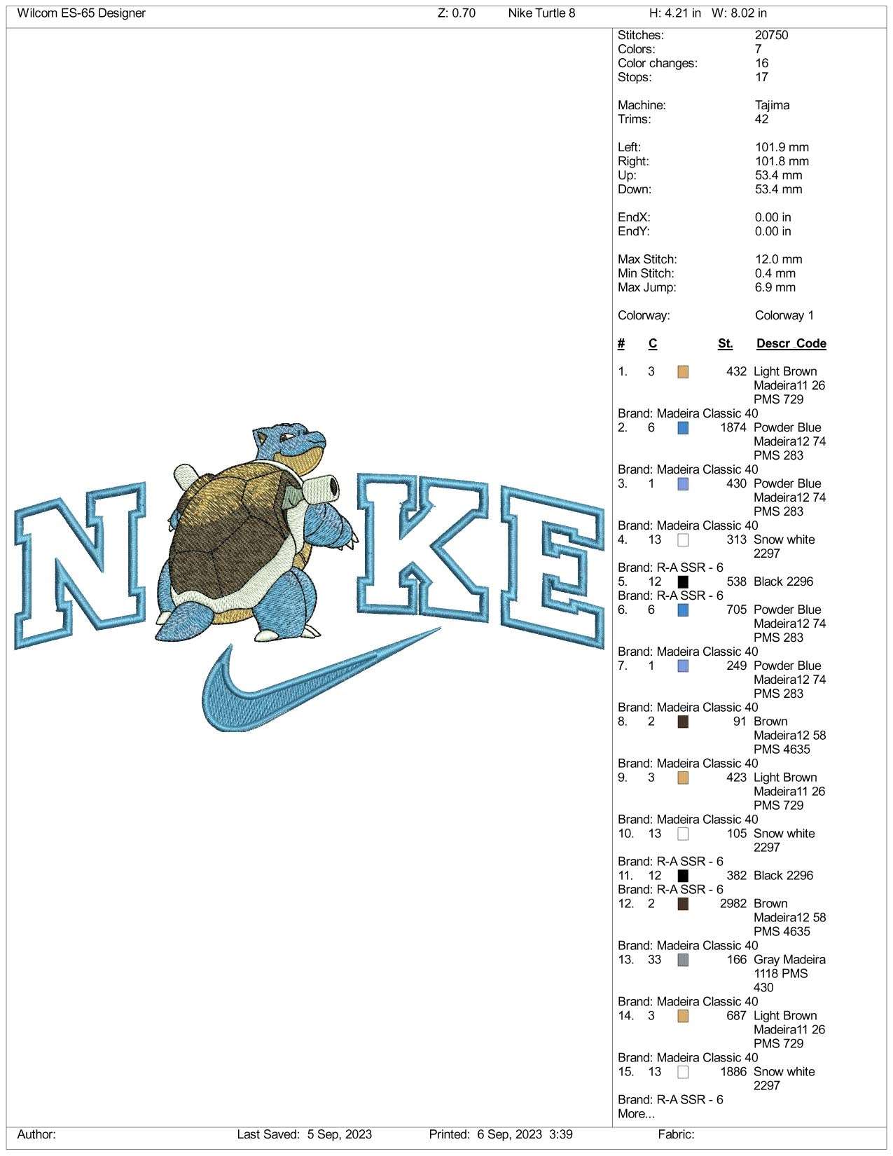 Nike Blastoise Embroidery Design Files - 3 Size's