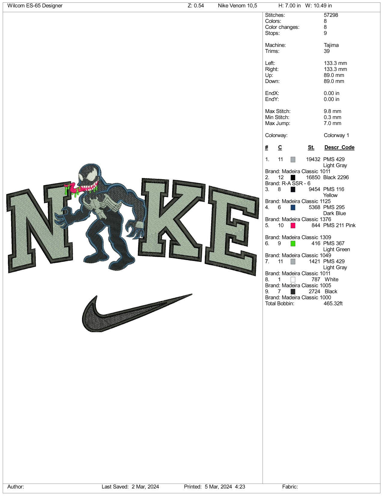 Nike Chibi Venom Embroidery Design Files - 3 Size's