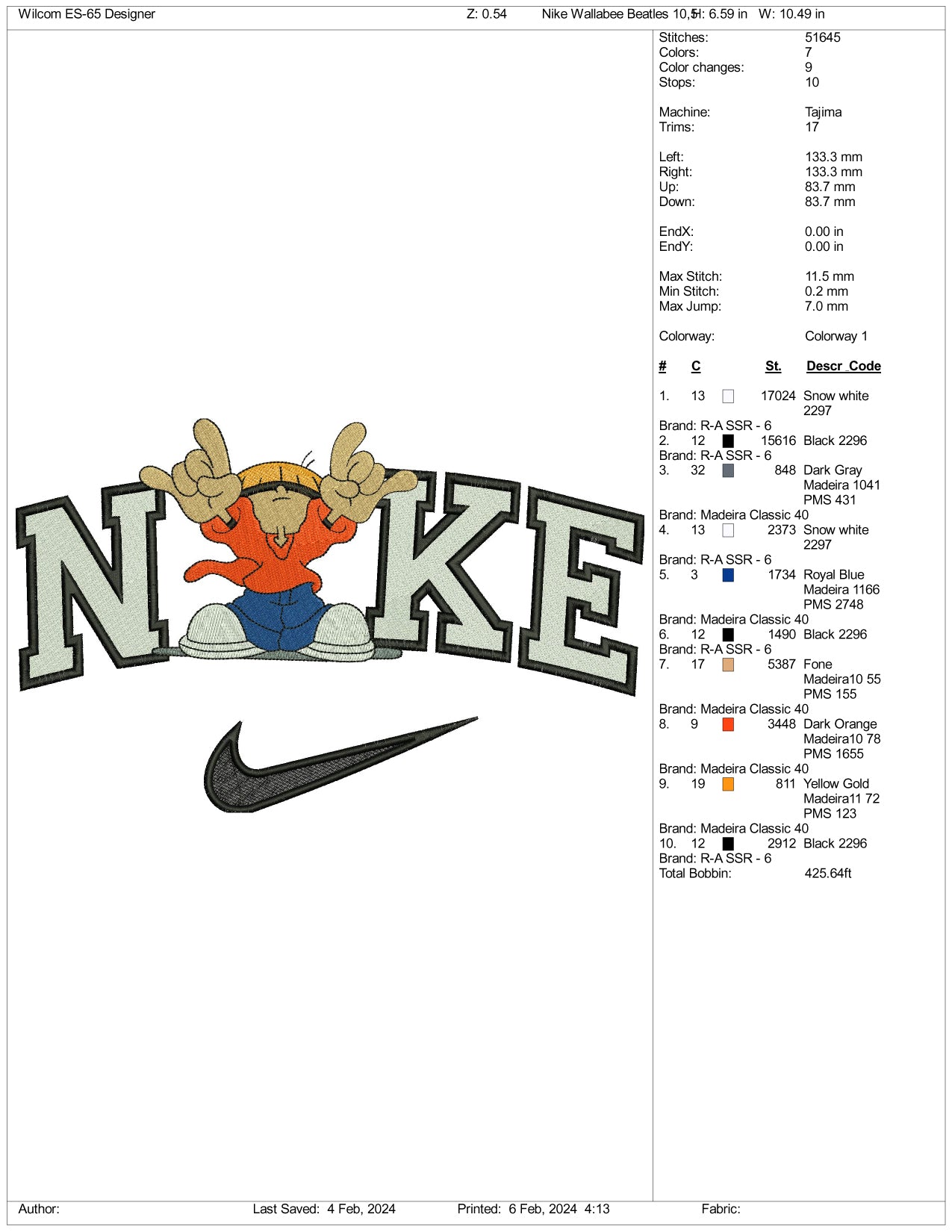 Nike Kids Next Door Number 4 Embroidery Design Files - 3 Size's