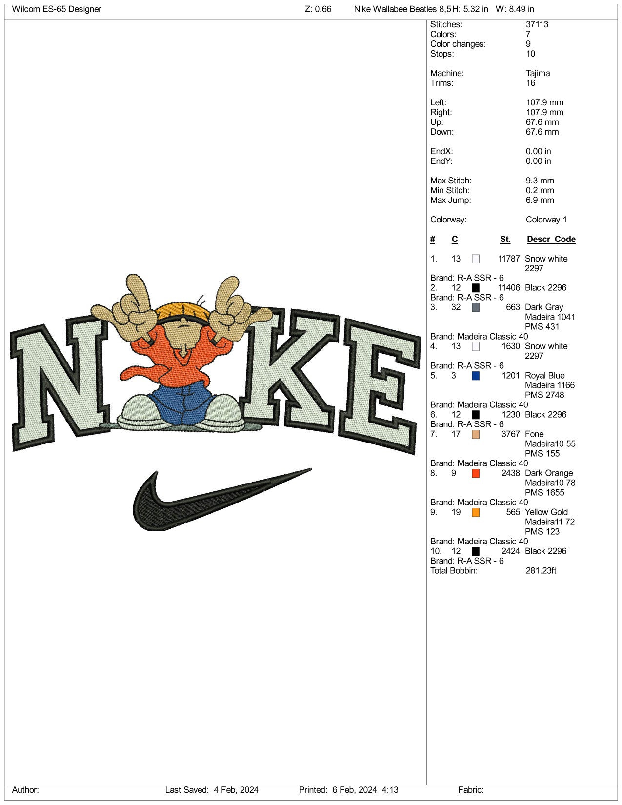 Nike Kids Next Door Number 4 Embroidery Design Files - 3 Size's