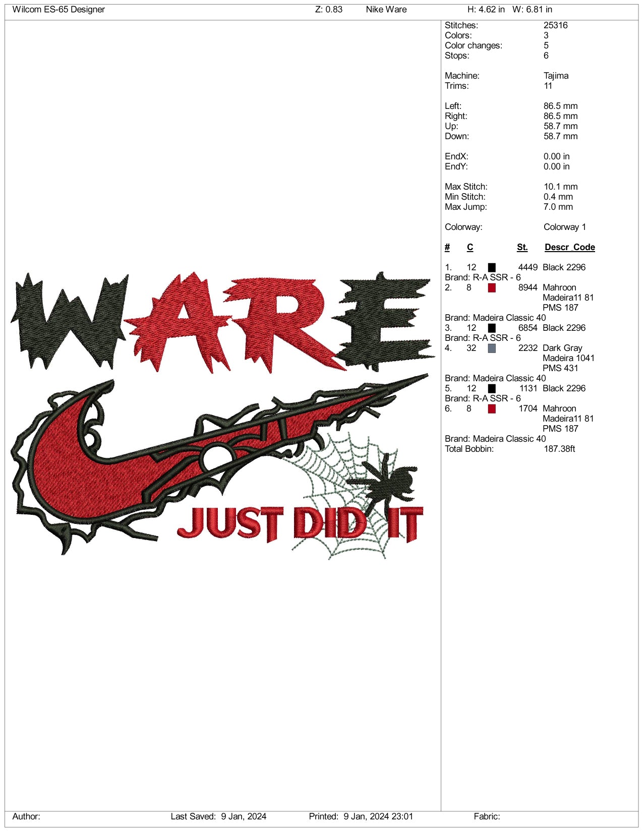 Nike Ware Just Do it Embroidery Design Files - 3 Size's